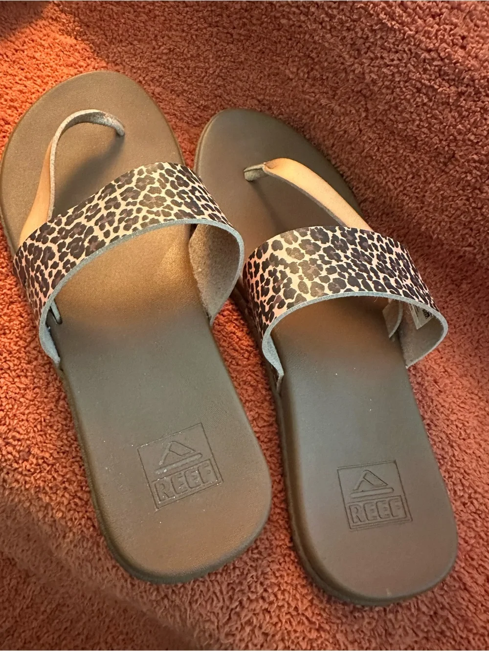 Reef Women's Leopard Print Dual-Strap Sandals in Tan and Black